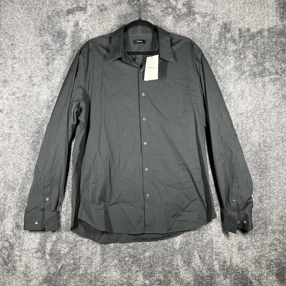 Theory Shirt Mens 2XL Black Long Sleeve Button Up Cotton Polyester Spandex